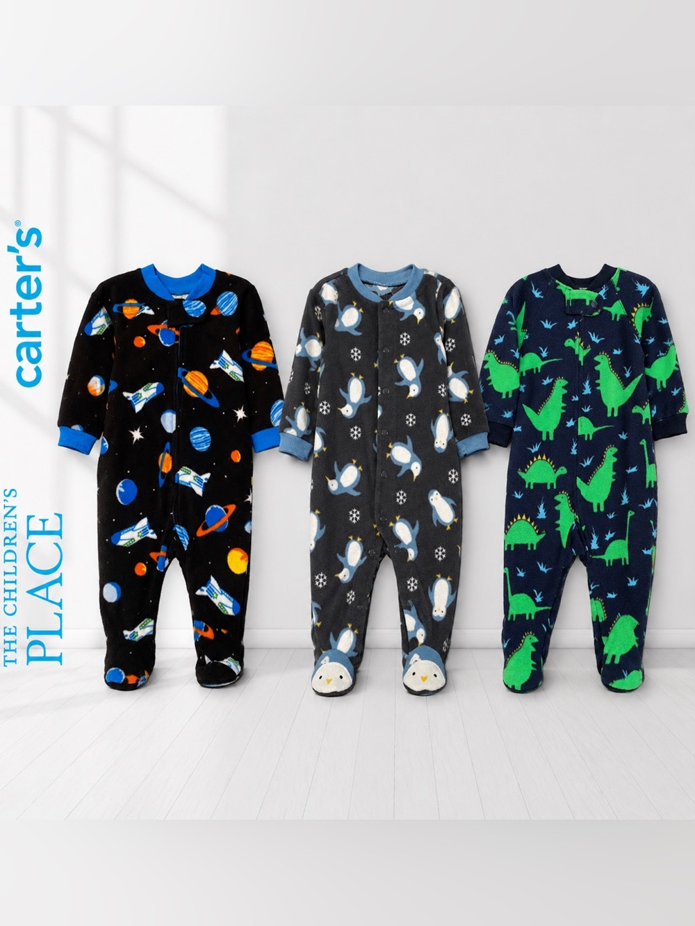 Carter’s &Children’s Place Baby Boy Fleece Pajamas 0-3M 3-Piece Lot